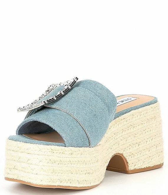 Steve Madden Solana Crystal Buckle Espadrille Platform Sandals
