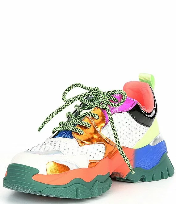 Steve Madden Thrilling Color Block Rhinestone Lace-Up Platform Sneakers - Afbeelding 5