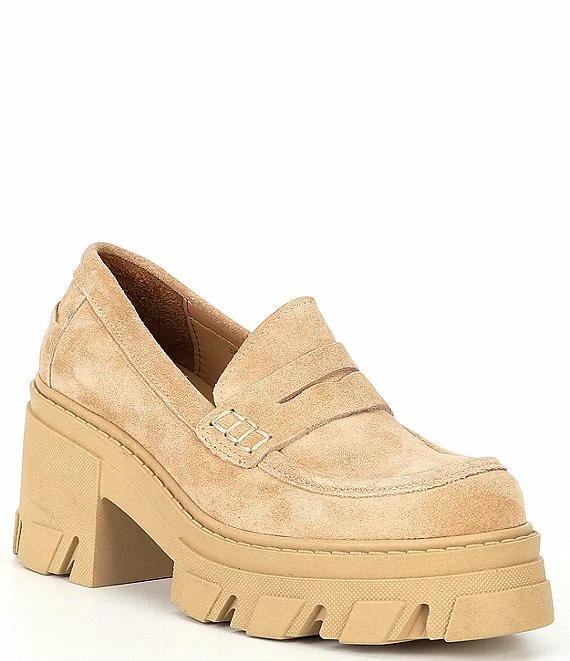 Steve Madden Beth Suede Chunky Heel Platform Lug Sole Loafers - Afbeelding 3