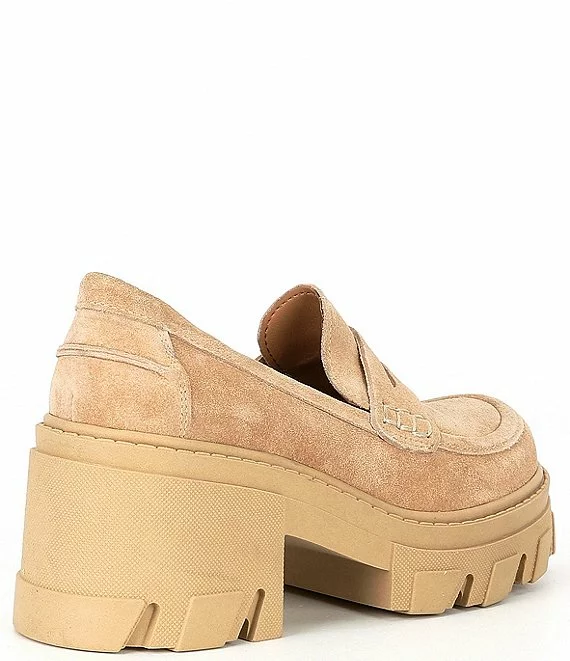 Steve Madden Beth Suede Chunky Heel Platform Lug Sole Loafers - Afbeelding 4