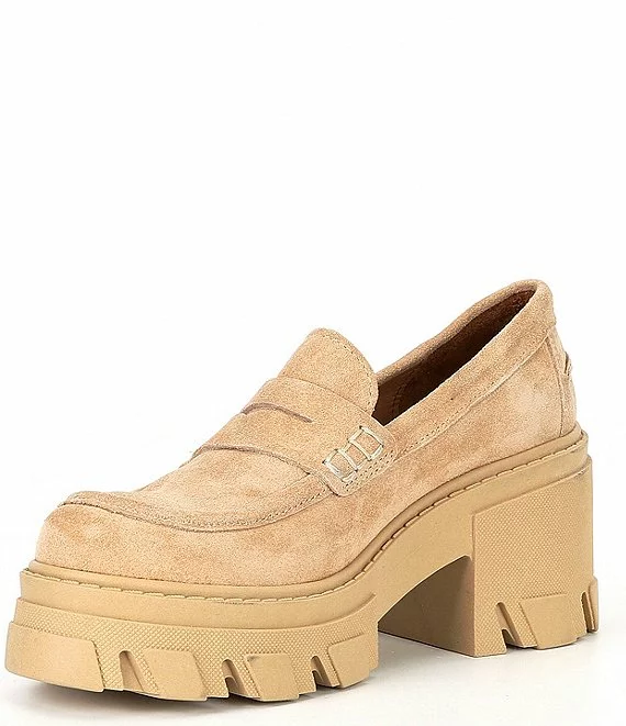 Steve Madden Beth Suede Chunky Heel Platform Lug Sole Loafers - Afbeelding 2