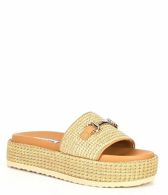 Steve Madden Kayley Raffia Platform Bit Buckle Slide Sandals - Afbeelding 3