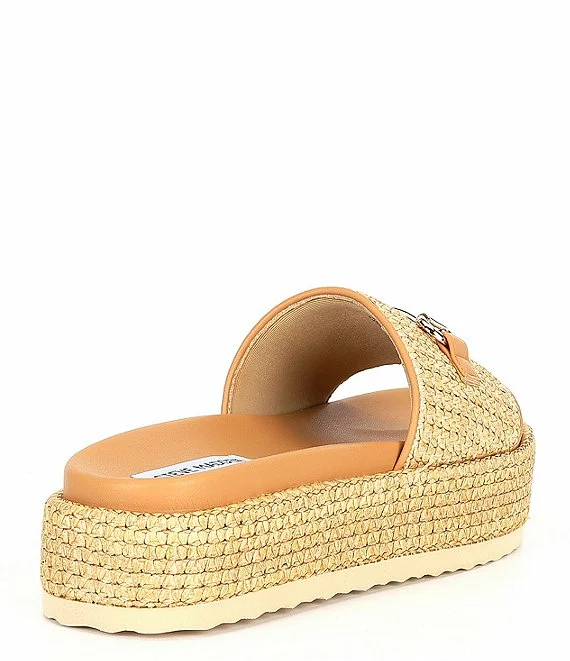Steve Madden Kayley Raffia Platform Bit Buckle Slide Sandals - Afbeelding 5