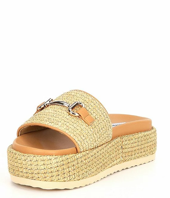 Steve Madden Kayley Raffia Platform Bit Buckle Slide Sandals - Afbeelding 2