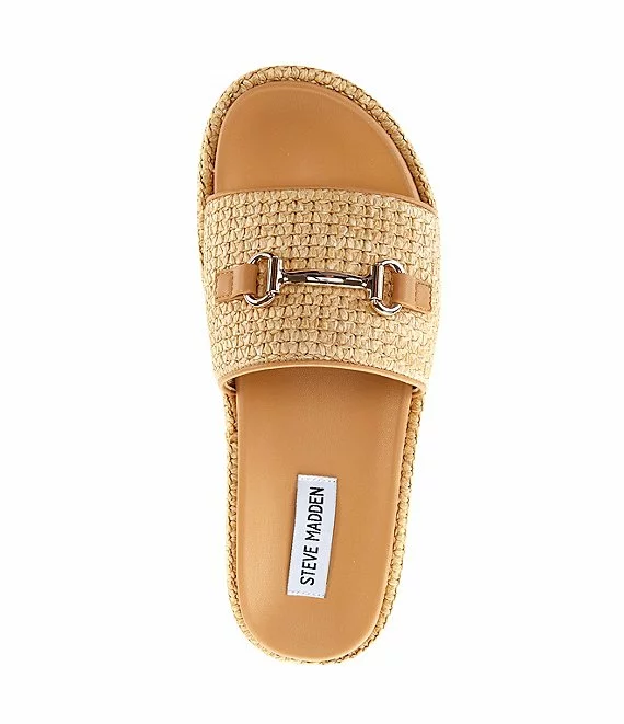 Steve Madden Kayley Raffia Platform Bit Buckle Slide Sandals - Afbeelding 4