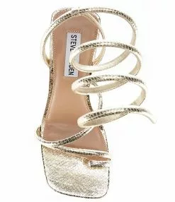 Steve Madden Shantelle Metallic Snake Embossed Ankle Wrap Toe Loop Thong Dress Sandals