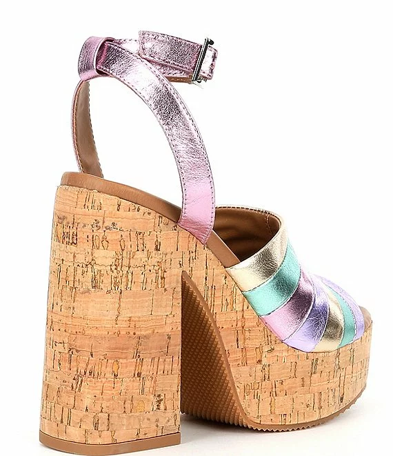 Steve Madden Delvina Rainbow Metallic Leather Cork Platform Sandals - Afbeelding 2
