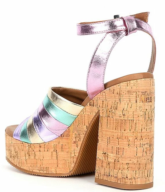 Steve Madden Delvina Rainbow Metallic Leather Cork Platform Sandals - Afbeelding 5