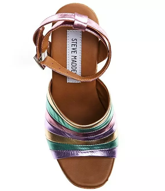 Steve Madden Delvina Rainbow Metallic Leather Cork Platform Sandals - Afbeelding 4