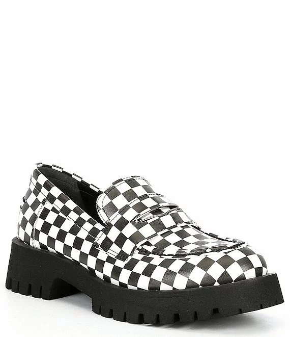 Steve Madden Lawrence Checkered Leather Lug Sole Platform Loafers - Afbeelding 6