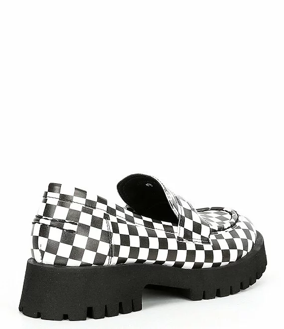 Steve Madden Lawrence Checkered Leather Lug Sole Platform Loafers - Afbeelding 3
