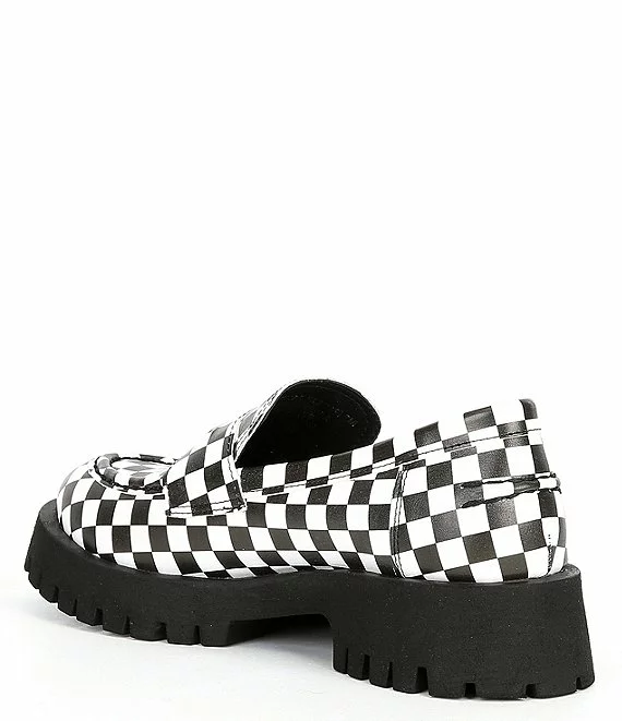 Steve Madden Lawrence Checkered Leather Lug Sole Platform Loafers - Afbeelding 4