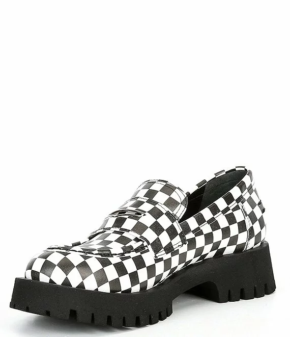 Steve Madden Lawrence Checkered Leather Lug Sole Platform Loafers - Afbeelding 5