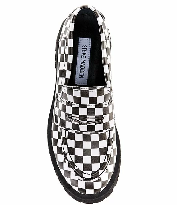 Steve Madden Lawrence Checkered Leather Lug Sole Platform Loafers