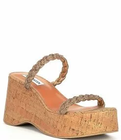 Steve Madden Danya Platform Rhinestone Embellished Cork Slide Sandals