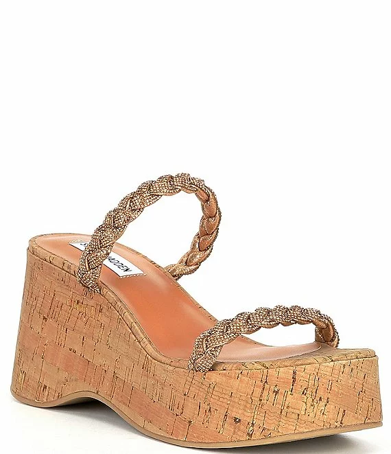 Steve Madden Danya Platform Rhinestone Embellished Cork Slide Sandals