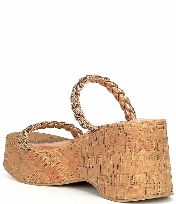 Steve Madden Danya Platform Rhinestone Embellished Cork Slide Sandals - Afbeelding 3