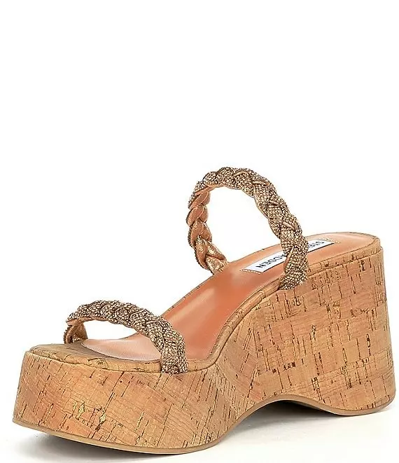 Steve Madden Danya Platform Rhinestone Embellished Cork Slide Sandals - Afbeelding 4