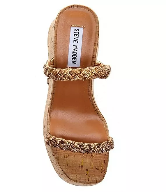 Steve Madden Danya Platform Rhinestone Embellished Cork Slide Sandals - Afbeelding 2
