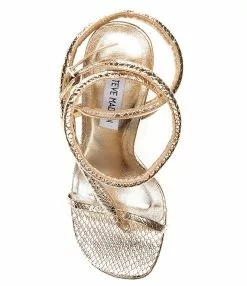 Steve Madden Scalia Metallic Snake Detail Ankle Wrap Thong Dress Sandals