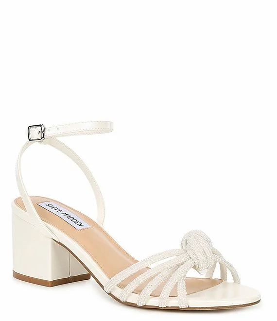Steve Madden Ilyse-P Metallic Pearl Knotted Block Heel Dress Sandals - Afbeelding 4