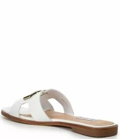 Steve Madden Harlene Leather Gold Ornament Flat Slide Sandals