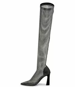 Steve Madden Sapphire Mesh Rhinestone Embellished Over The Knee Boots