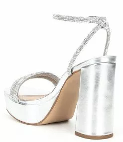 Steve Madden Lofty Metallic Rhinestone Strap Platform Dress Sandals