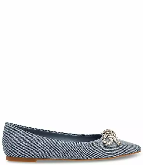 Steve Madden Elina Denim Rhinestone Bow Pointed Toe Flats - Afbeelding 6