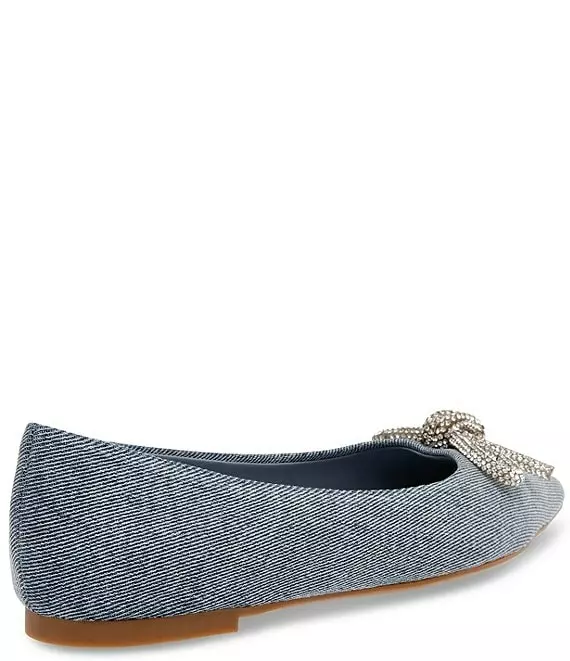 Steve Madden Elina Denim Rhinestone Bow Pointed Toe Flats - Afbeelding 2