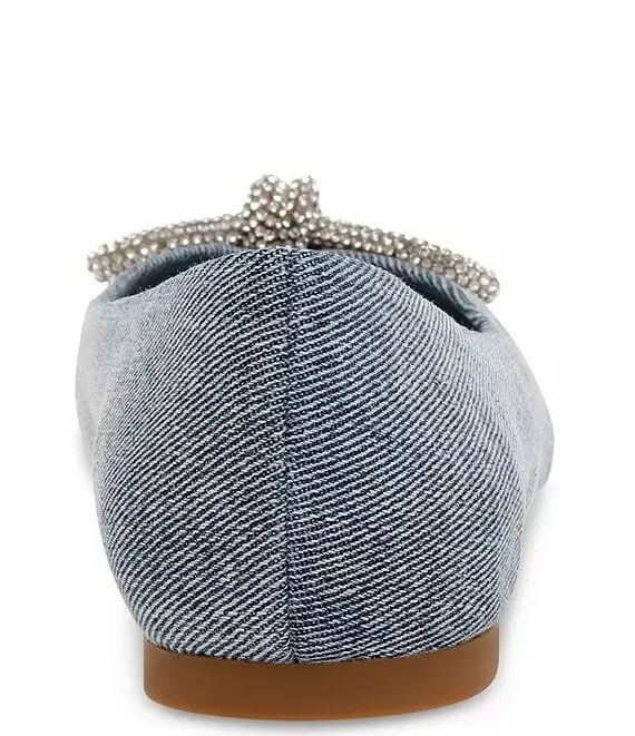 Steve Madden Elina Denim Rhinestone Bow Pointed Toe Flats - Afbeelding 4