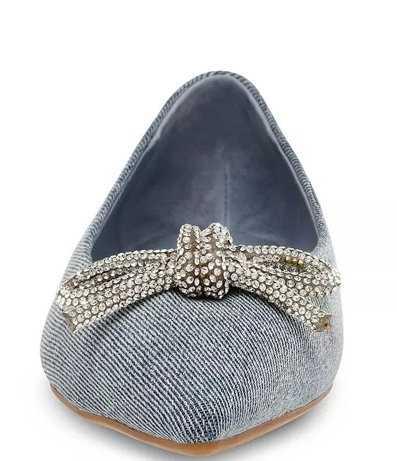 Steve Madden Elina Denim Rhinestone Bow Pointed Toe Flats - Afbeelding 3