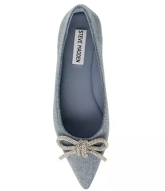 Steve Madden Elina Denim Rhinestone Bow Pointed Toe Flats - Afbeelding 5